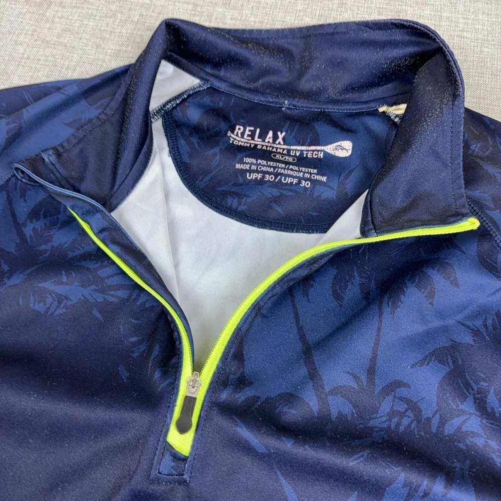 Tommy Bahama UV Tech Pullover Mens XL Blue 1/4 Zip Long Sleeve Palm Sun Top